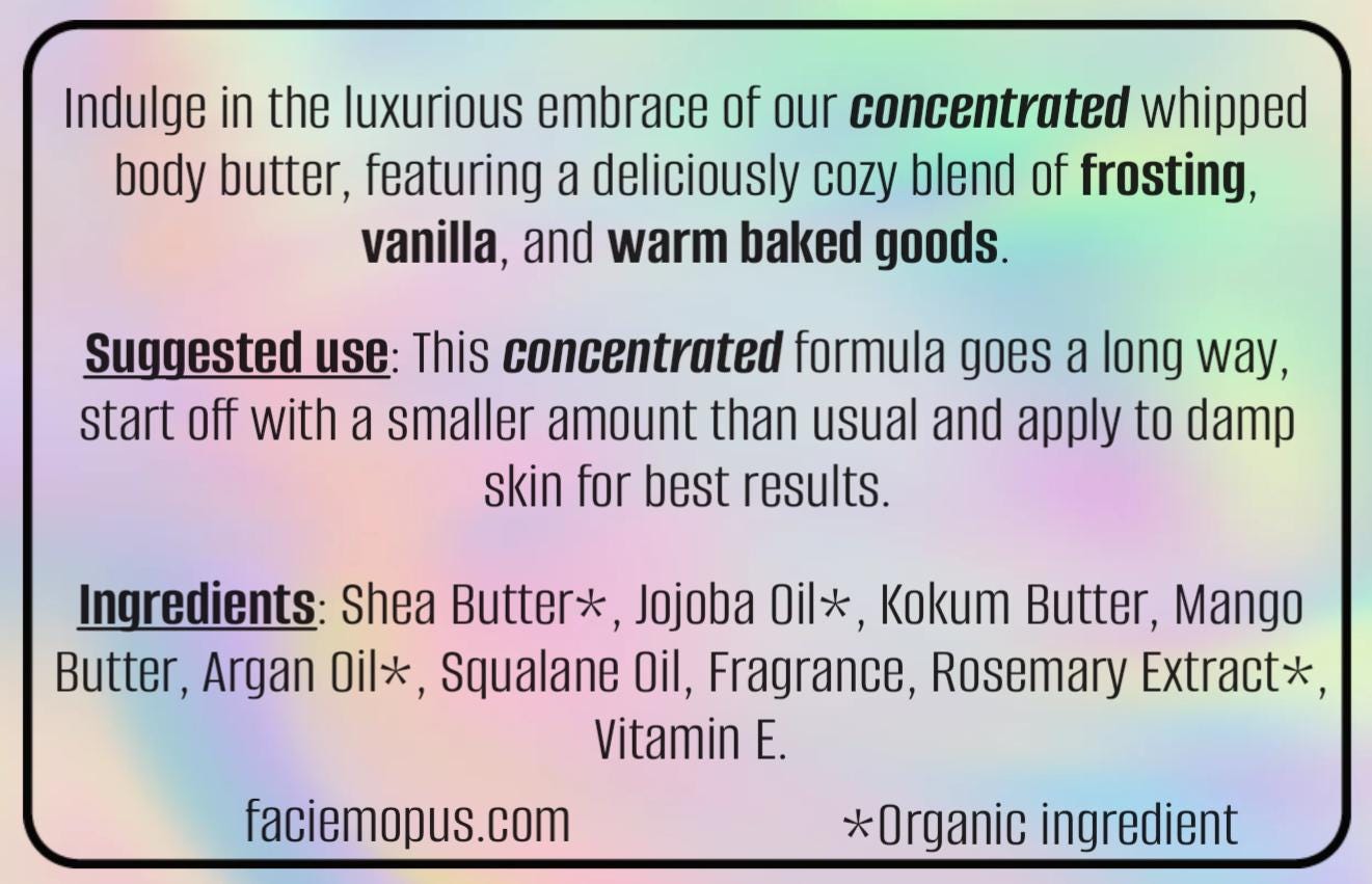 Vanilla whipped body butter organic natural hydrating protective skincare